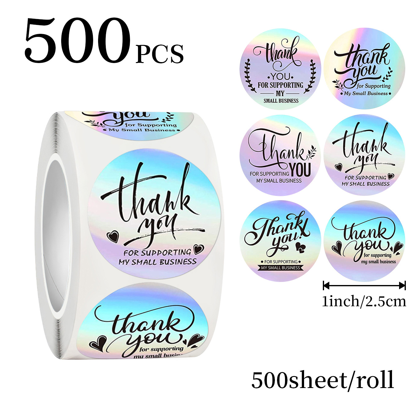 Sticker Label Roll - JCAC 500개/롤 1인치 홀로그램 감사 스티커,
