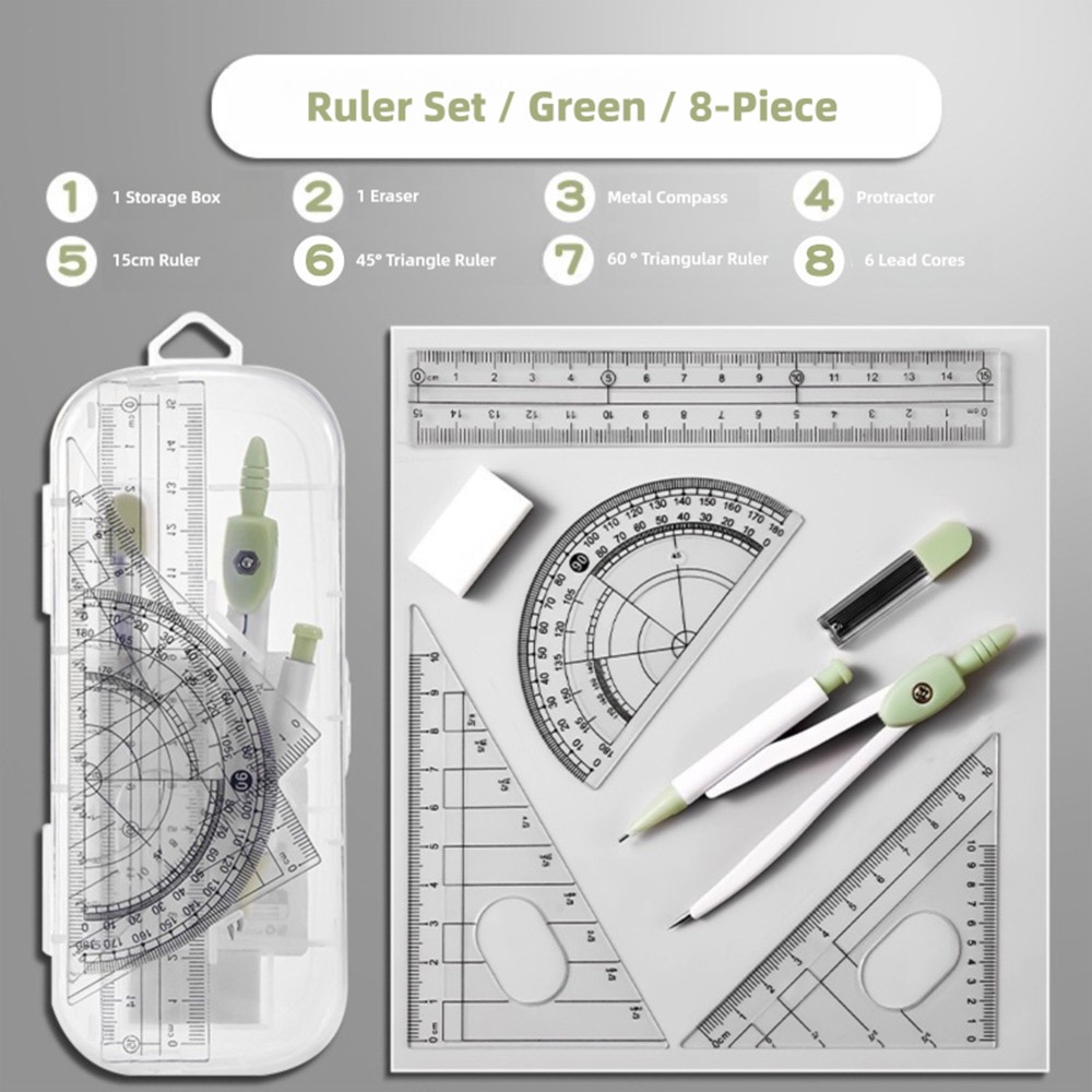 8 개/대 플라스틱 눈금자 나침반 세트 투명 지우개 측 - Ruler Set Transparent 리뷰 및 가격